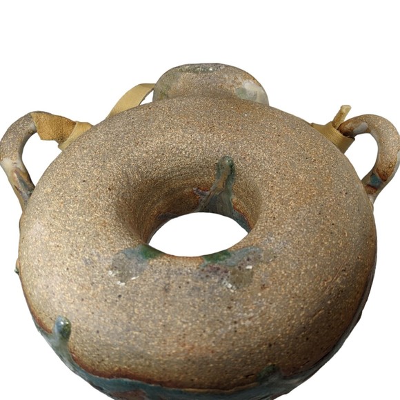 Vintage Drip Glaze Ceramic Hanging Water Jug Donut Jug Bottle Canteen - Picture 8 of 9